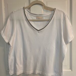 Ramy Brook Embellished neckline White V-Neck Short Sleeve Top Size M
